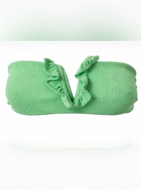 SASSY Lime Green Smocked Bandeau Top 💚 Ruffle Front • Tie Back | SIZE LARGE